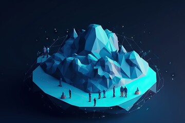 Poster - A Group Of People Standing Around A Mountain With A Blue Background Iceberg Animation Motion Graphics