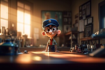 Poster - A Cartoon Character Is Standing In A Room With A Lot Of Clutter Movie Theater Animation Animation Filmmaking Generative AI 