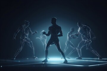 Poster - A Group Of People In A Dark Room With A Neon Light Boxing Gym Sports Photography Competitive Analysis