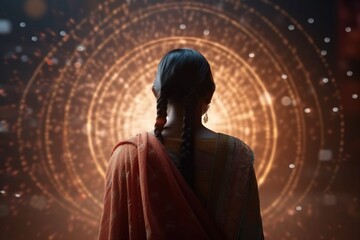 Poster - A Woman In A Red Sari Looking At Fireworks In The Sky Grain Silo Animation Motion Graphics