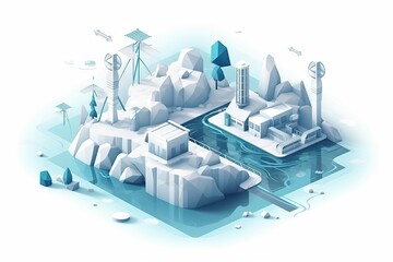 Poster - A Computer Generated Illustration Of A Floating Island With A House And A Boat Iceberg Environmental Art Motion Graphics Generative AI  generative Ai, generative, AI, 
