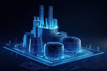 Fototapete - A Futuristic City With A Lot Of Buildings And A Lot Of Smoke Stacks Power Plant Animation Manufacturing Planning And Control Generative AI 