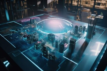 Poster - A Futuristic City With A Futuristic Futuristic Design On It's Surface Conference Room Animation Motion Graphics Generative AI 