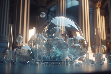 Poster - A Glass Ball With Many Bubbles In It On A Table In A Room Aquarium Animation Motion Graphics
