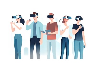 Poster - A Group Of People Wearing Virtual Glasses And Standing Together In A Line Workshop Animation Virtual Reality
