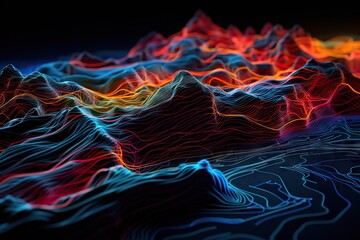 Poster - a computer generated image of a mountain range with a rainbow of light mountain kinetic art mountain
