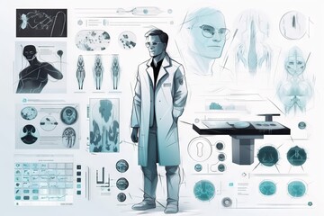 Poster - A Man Standing In Front Of A Table With A Lot Of Medical Equipment Hospital Animation Medical Devices