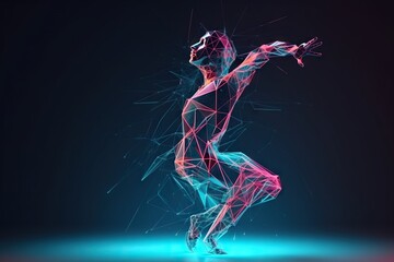 Poster - A Woman Is Dancing With A Blue And Pink Background And Lines Dance Studio Animation Motion Graphics Generative AI 