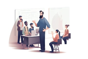 Poster - A Man Standing In Front Of A Group Of People In A Meeting Room Workshop Graphic Design Leadership Development Generative AI 