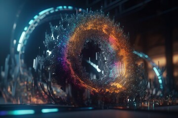 Poster - A Digital Image Of A Clock In A Dark Room With A Neon Light Factory Kinetic Art Motion Graphics Generative AI  generative Ai, generative, AI, 