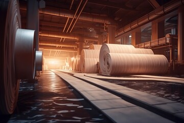 Poster - A Large Roll Of Paper Sitting On Top Of A Floor In A Warehouse Factory Animation Manufacturing