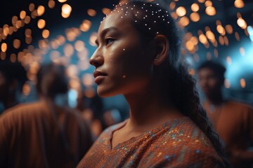 Poster - A Woman With A Headpiece In A Room Full Of Lights Arcade Advertising Photography Motion Graphics