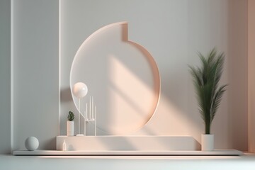 Poster - A White Room With A Plant And A Round Object On A Shelf Living Room Minimalism Interior Design
