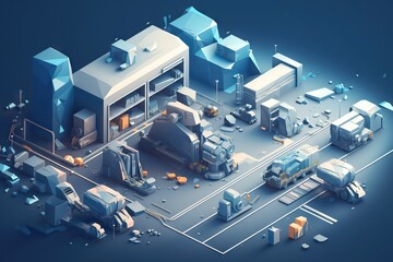 Poster - A Set Of 3d Renderings Of A Building And A Parking Lot Construction Equipment Yard Animation Motion Graphics