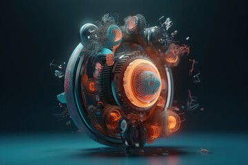 Poster - A Futuristic Clock With Many Different Gears And Numbers On It With A Dark Background Junkyard Kinetic Art Motion Graphics Generative AI 