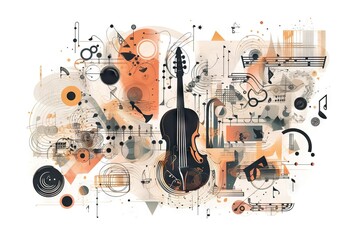 Poster - A Violin With A Lot Of Different Shapes And Sizes On It Concert Hall Mixed Media Print Design
