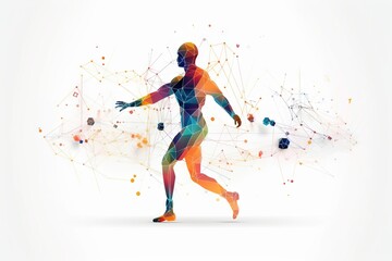 Poster - A Man Running With A Lot Of Dots Around Him And Lines And Dots Fitness Center Advertising Photography Health And Wellness Coaching Generative AI 