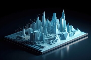 Poster - A Model Of A City With Buildings And A Wire Frame On Top Modern Urban Skyline Video Art Motion Graphics