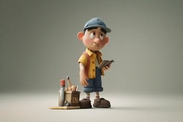 Poster - A Cartoon Boy Is Standing Next To A Pile Of Pencils Car Repair Shop Animation Animation Filmmaking
