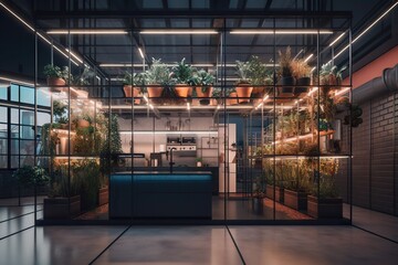 Poster - A Room With A Lot Of Plants In It And A Counter Urban Rooftop Garden Environmental Art Green Living