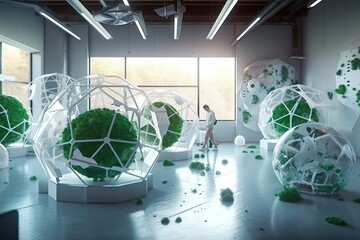 Poster - A Room With A Bunch Of Green Plants Inside Of It And A Person Standing In The Middle Of The Room Lunar Landscape Environmental Art Motion Graphics Generative AI 