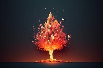 Poster - A Stylized Illustration Of A Tree With Many Triangles On It's Branches Volcano Environmental Art Motion Graphics