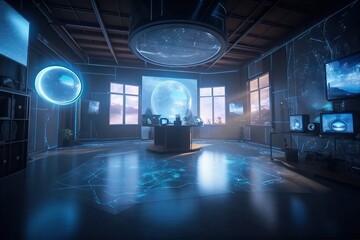 Poster - A Room With A Lot Of Windows And A Tv On The Wall Conference Room Animation Smart Homes