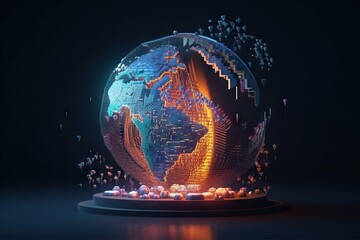 Poster - A Globe With A Lot Of Small Objects On It In The Dark Deep Sea Trench Animation Motion Graphics Generative AI 