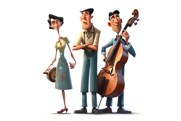 Poster - A Cartoon Of A Man And Woman Playing Music Instruments Together Zoo Animation Animation Filmmaking Generative AI 