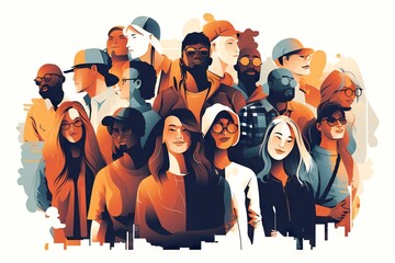 Poster - A Group Of People Standing Next To Each Other In Front Of A City Urban Street Graphic Design Diversity And Inclusion Generative AI 