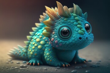 Wall Mural - Cute adorable baby dragon, selective focus. AI generated, human enhanced