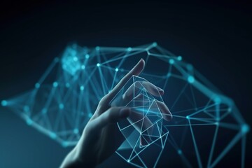 Poster - A Hand Touching A Virtual Interface With A Blue Background And Lines Workshop Animation Supply Chain Optimization Generative AI 