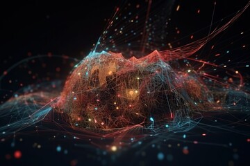 Poster - A Computer Generated Image Of A Mountain With Many Lines And Dots Deep Sea Trench Animation Motion Graphics Generative AI 