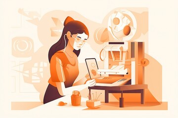 Poster - A Woman Is Looking At A Tablet Computer Screen While Making A Project Workshop Paper Cutting Print Design