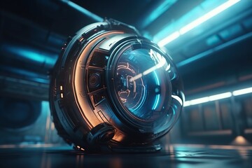 Poster - A Futuristic Looking Object With A Bright Light Coming From It's Center Factory Animation Motion Graphics Generative AI 