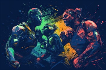 Poster - A Group Of People Standing Next To Each Other In Front Of A Blue Background Boxing Gym Fauvism Print Design