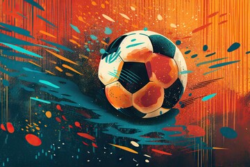 Poster - A Soccer Ball Is Flying Through The Air With Colorful Paint Splatters Sports Bar Typography Motion Graphics Generative AI 