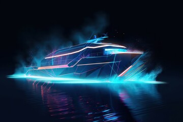 Poster - A Futuristic Boat Floating On Top Of A Body Of Water At Night Nightclub Graphic Design Motion Graphics Generative AI 