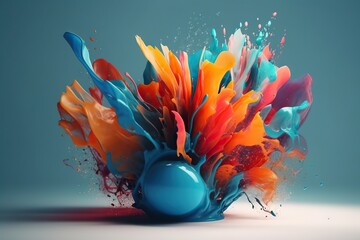 Poster - A Blue Vase With Colorful Paint Pouring Out Of It's Sides Aquarium Abstract Expressionism Motion Graphics Generative AI 