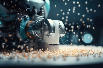 Poster - A Machine Cutting A Piece Of Metal With A Machine Tool On It Factory Animation Manufacturing Planning And Control Generative AI 