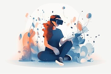 Poster - A Woman Sitting On The Ground With A Virtual Reality Mask On Kelp Forest Digital Art Virtual Reality
