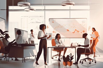 Poster - A Group Of People Sitting Around A Table In A Room With A Big Screen Conference Room Advertising Photography Entrepreneurial Finance Generative AI 
