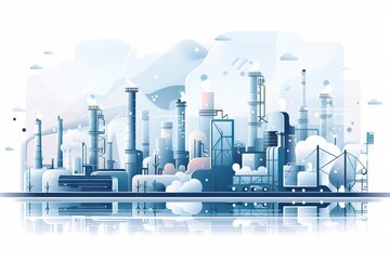 Poster - A Factory With Pipes And Smoke Stacks In The Background Of A City Factory Environmental Art Manufacturing Planning And Control Generative AI 