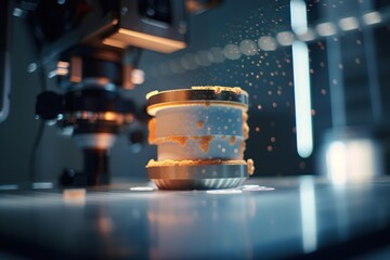 Poster - A Cake Is Being Made By A Machine In A Factory Or Factory Factory Animation Industrial Photography Generative AI 