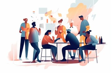 Poster - A Group Of People Sitting Around A Table Talking To Each Other Workshop Graphic Design Social Innovation Generative AI 