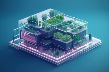 Poster - A House With Plants Growing Out Of It's Roof And Windows Urban Rooftop Garden Environmental Art Motion Graphics Generative AI 