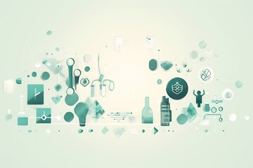 Poster - A Green And White Abstract Background With Scissors And Other Items In The Background Hospital Product Photography Medical Devices Generative AI 