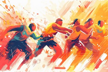 Poster - A Group Of Men Running In A Race With Splashes Of Paint Martial Arts Studio Sports Photography Sports Coaching