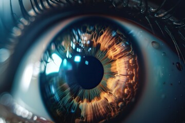 Poster - A Close Up Of A Blue Eye With A Yellow Iris And A Black Iris Marina Photorealism Motion Graphics Generative AI 