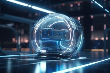 Poster - A Futuristic Glass Ball With A Futuristic Interior In The Background Bank Animation Motion Graphics Generative AI 
